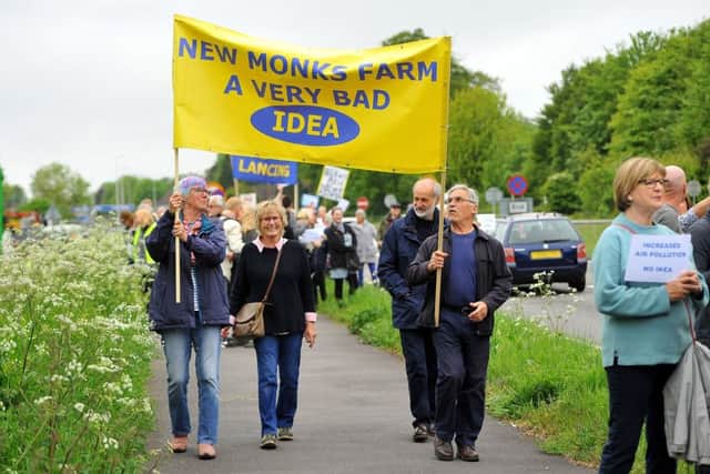 Residents protesting at Withy Layby at the A27 against plans for an IKEA at New Monks Farm. Pic Steve Robards SR1813278 SUS-180513-154346001