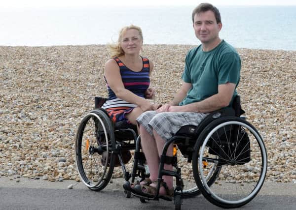 ks180394-3 Bognor Wheelchiar Access to Beach  phot kate
Phillip King and Kristina Kosovskaja who would like there to be some disabled access to the beach.ks180394-3 SUS-180814-225500008