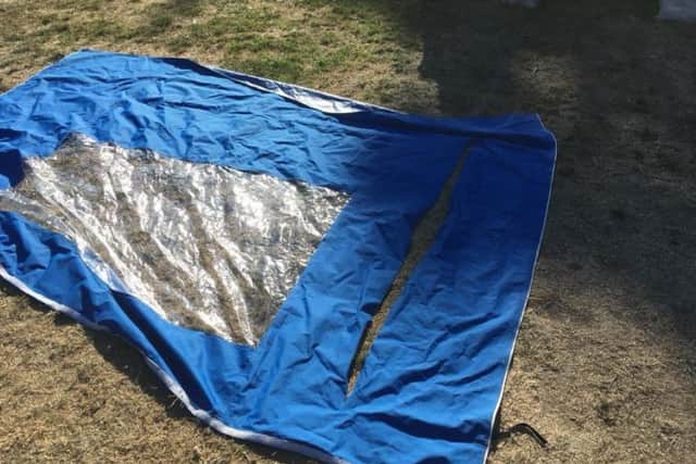 One of the damaged tents. Image contributed