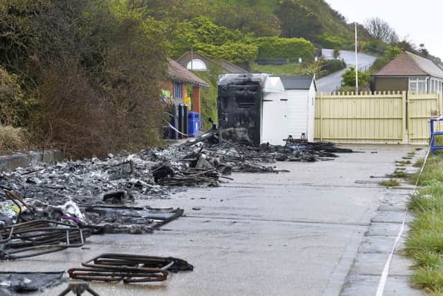 Nineteen Beach Huts were destroyed by fire at Holywell on Eastbourne seafront (Photo by Jon Rigby) SUS-180305-090250008