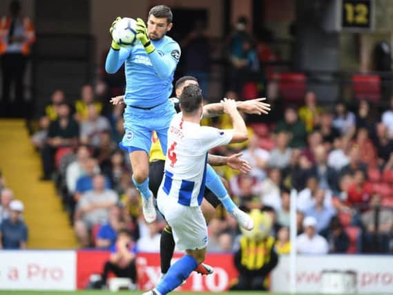 Albion keeper Mathew Ryan claims a cross. Picture by PW Sporting Photography