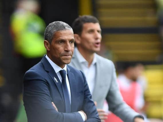 Brighton & Hove Albion manager Chris Hughton watches on at Watford. Picture by PW Sporting Photography