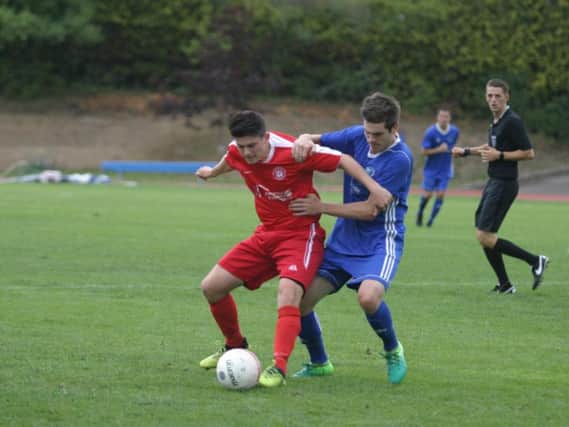 Action from Shoreham's FA Cup clash at Broadbridge Heath. Picture by Clive Turner