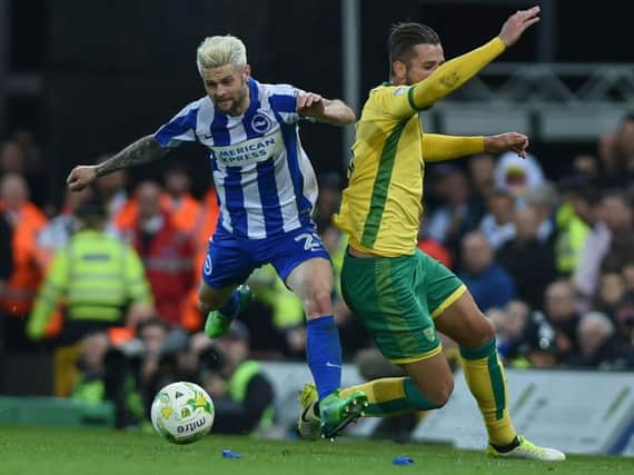Oliver Norwood in action for Brighton at Norwich. Picture by PW Sporting Photography