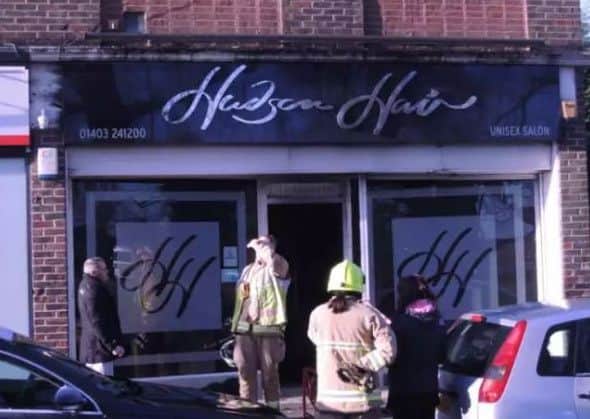 Firefighters at Hudson Hair in Caterways in 2017