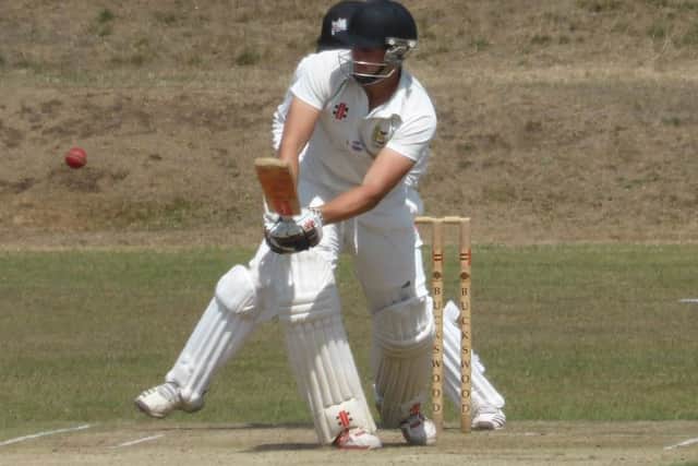 Elliot Hooper pushes into the leg-side at Horntye Park on Saturday.