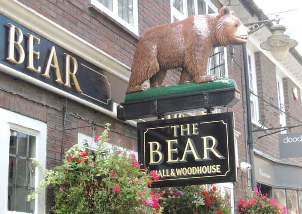 The new-look bear sculpture outside The Bear pub, Horsham