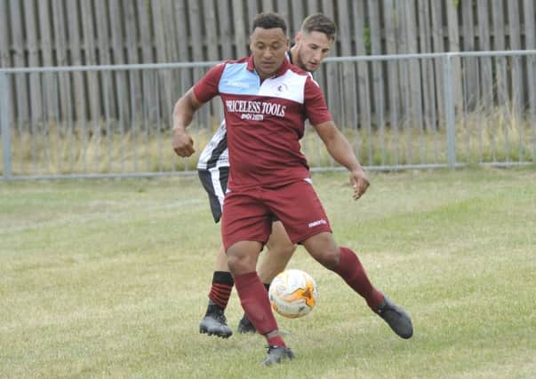 Wes Tate, pictured here in Little Common's first meeting with Bedfont Sports on Sunday, scored in the replay last night. Picture by Simon Newstead