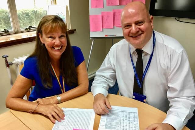 Sally Randall, assistant headteacher and head of the sixth form college, and headteacher Nick Wergan react to Steyning Grammar School's results