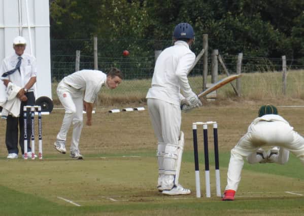 Joe Lovell bowling for Crowhurst Park during their win at home to Cuckfield seconds. Pictures by Simon Newstead