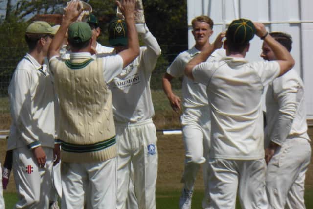 Park celebrate a wicket during their victory over Cuckfield seconds.