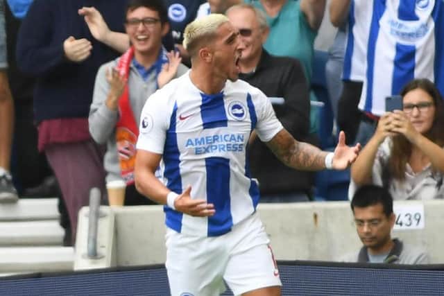 Anthony Knockaert celebrates Albion's second goal. Picture by PW Sporting Photography