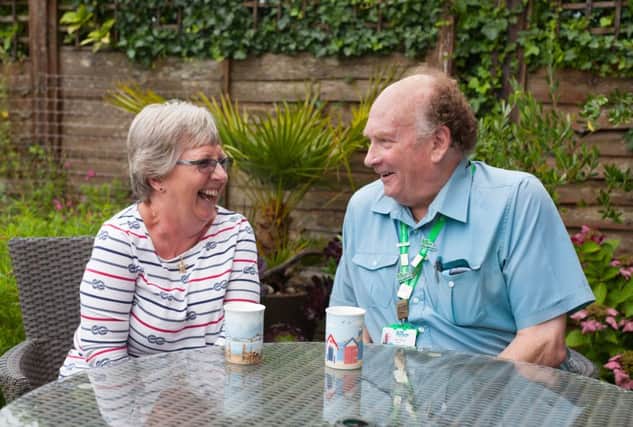Jacky Slater with her Macmillan support volunteer Brian