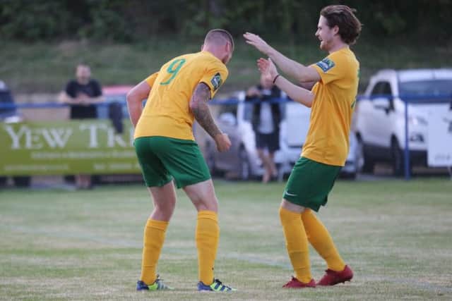 Horsham striker Rob O'Toole celebrates his opening goal against Haywards Heath Town. Picture by John Lines