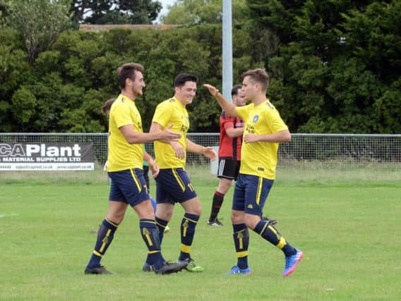Sids celebrate a goal against Billingshurst / Picture by Kate Shemilt