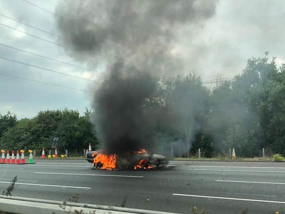 Car fire on the M23 near Gatwick Airport