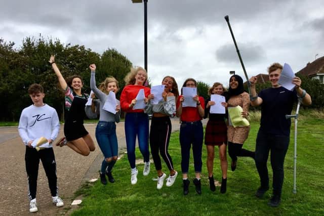 Students at Durrington High School celebrate at the 2018 GCSE results