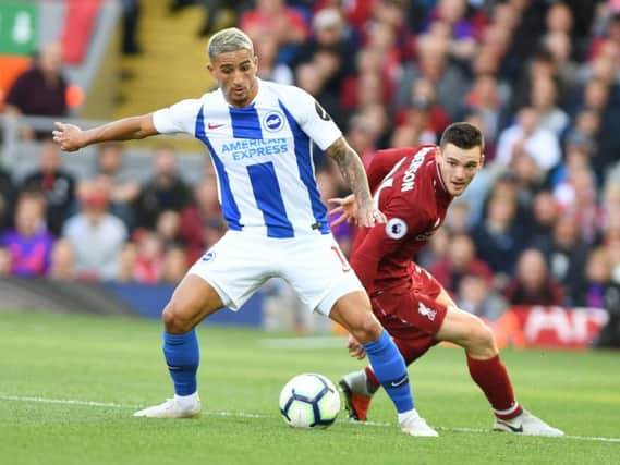 Andy Robertson closes down Anthony Knockaert. Picture by PW Sporting Photography
