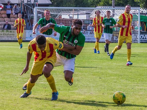 Action from Burgess Hill Town's 6-1 defeat to Enfield Town on Saturday. Picture by Chris Neal