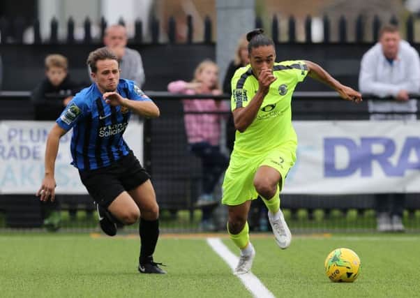 Dayshonne Golding on the ball during Hastings United's 3-2 win away to Sevenoaks Town on Monday. Picture courtesy Scott White