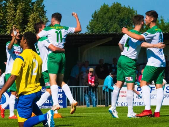 The Rocks celebrate Dan Smith's opener against Kingstonian / Picture by Tommy McMillan