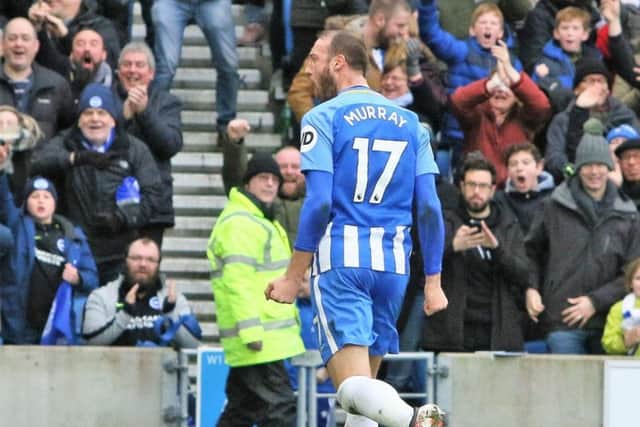 Glenn Murray celebrates scoring against Arsenal last season. Picture by PW Sporting Photography