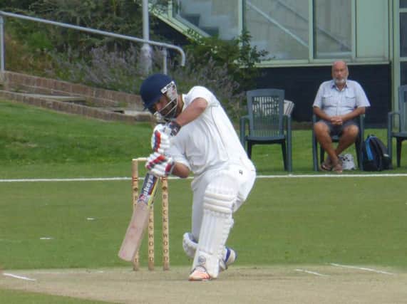Jibran Khan topscored with 41 for Roffey as the Boars exited the ECB National Club Championship. Picture by Simon Newstead.