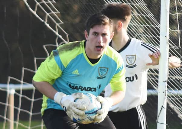 Bexhill United goalkeeper Dan Rose pulled off two crucial saves in the 2-1 win away to Billingshurst. Picture courtesy Jon Smalldon