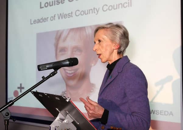 County council leader Louise Goldsmith pictured speaking earlier this year