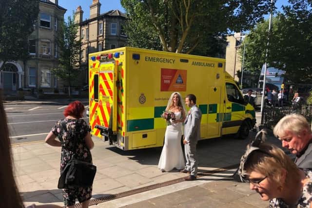 Christabel and Rob by the ambulance