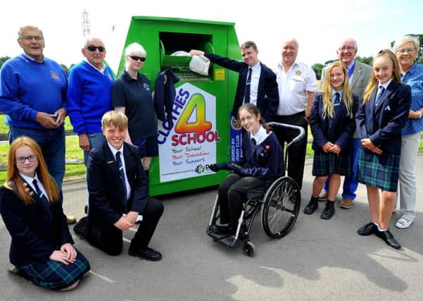 Clothes bin installed at Angmering school to raise money. Pic Steve Robards SR1823493 SUS-180509-195559001