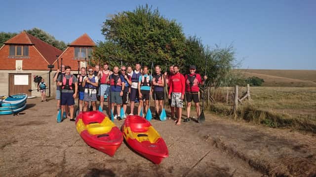 Eastbourne Round Table and 41 Club members with some of the sit-on kayaks on a recent visit to Buzz Active Cuckmere SUS-180913-155019001