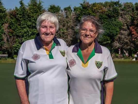 The ladies' singles finalists at Southbourne Bowls Club