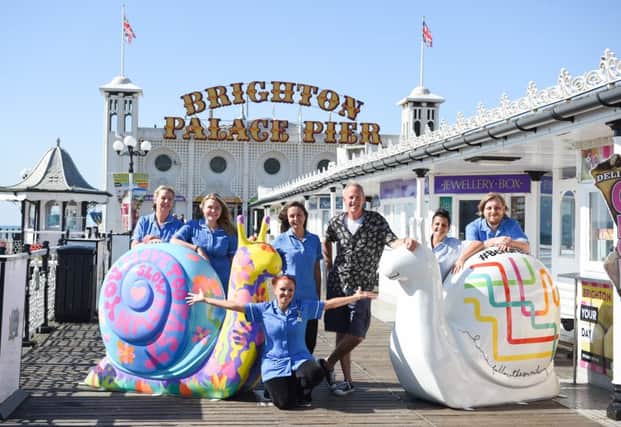 Norman Cook and Martlets nurses launch Snailspace at Brighton Palace Pier (Photograph: Simon Dack/Vervate)