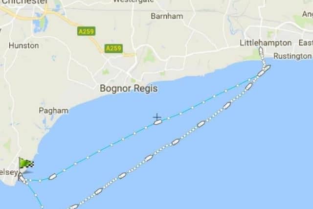 Map showing the route taken by the ALB. Courtesy of RNLI Selsey