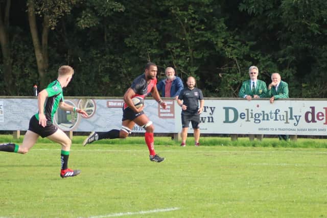 Second row Steve Doku showed his pace to score against Heathfield but it wasn't enough and Heath 1st XV lost to their Sussex rivals