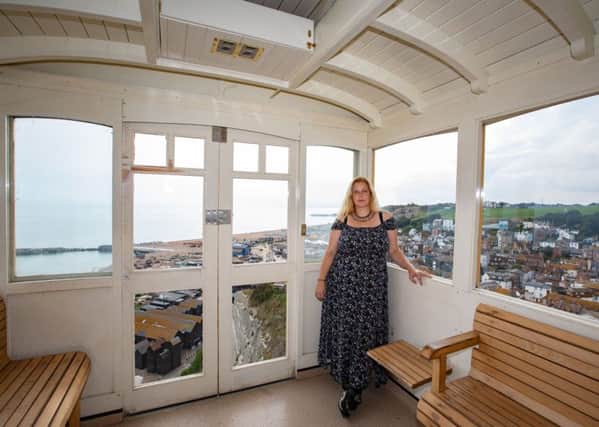 Emily Peasgood with The Illusion of Concious Thought in East Hill Cliff Railway. Coastal Currents Arts Festival. September 2018. Hastings, East Sussex UK.