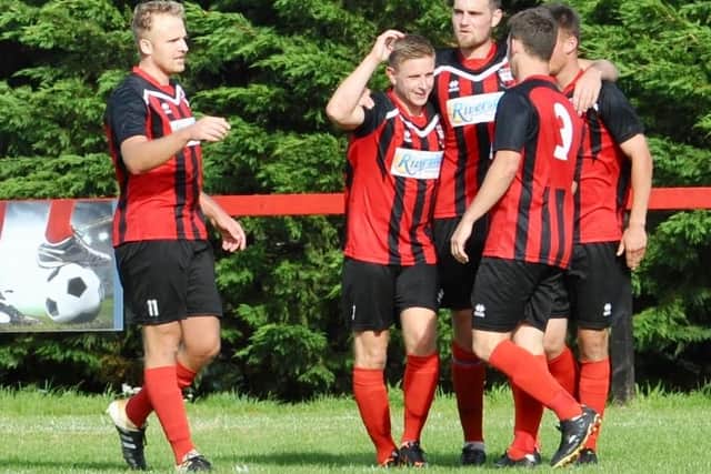 Wick celebrate a goal in the FA Vase victory over Hackney Wick. Picture by Stephen Goodger