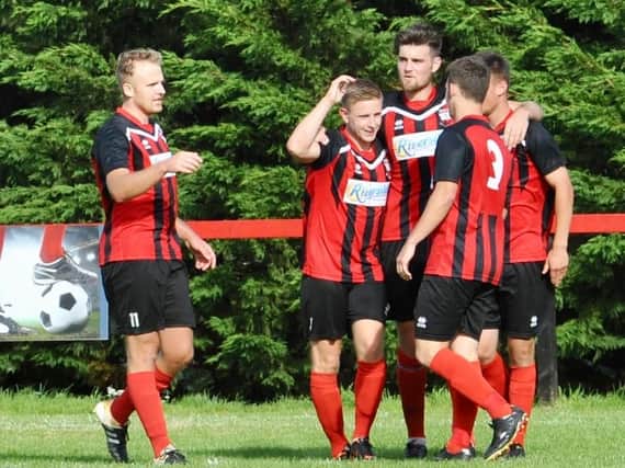 Wick celebrate a goal in the FA Vase victory over Hackney Wick. Picture by Stephen Goodger