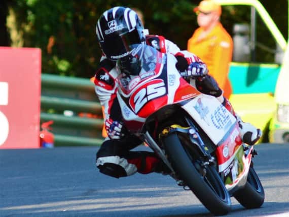 Although Thomas Strudwick failed to finish his first race, he managed to claim third in the second race of the British Moto3 Championship held at Oulton Park. Picture by Colin Hill.