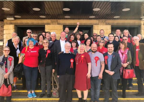 Lavinia O'Connor, (front centre) celebrating Labour gains in Adur and Worthing in May's local elections, has been selected as her party's general election candidate for East Worthing and Shoreham