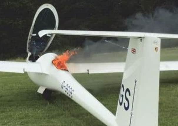 FES battery catches fire on glider.  Photo coutesy of Air Accident Investigation Branch