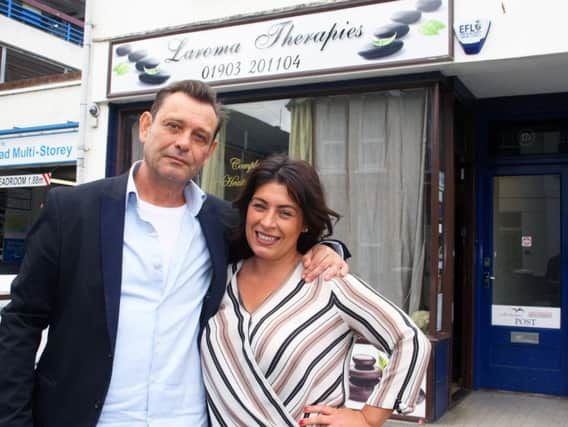 Nick Thorp with owner Lauren Tapp at Laroma Therapies in Buckingham Road, Worthing