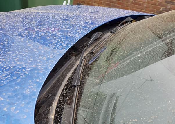 Dust on one of the cars after showers this morning