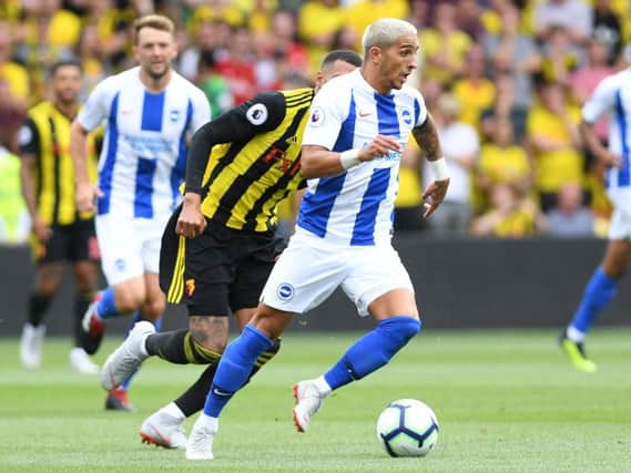 Anthony Knockaert on the run at Watford in Albion's opening away game of the season. Picture by PW Sporting Photography