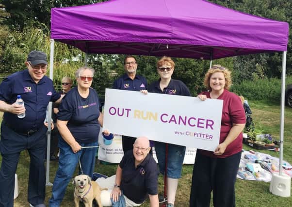Cancer United members Sefton Cheskin, Janet Clarke, Daisy the Dog, Terry  Hickey, Yvonne Curling, Kate Laker, Becky MacClaran