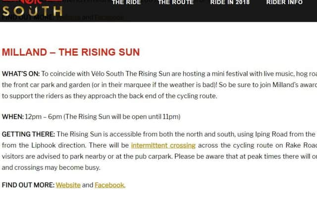 Velo South listed the event on its spectator guidance page as coinciding with the cycle ride.