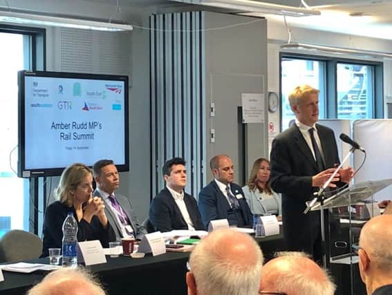 Jo Johnson is pictured speaking at the 2018 Hastings Rail Summit SUS-180920-170301001