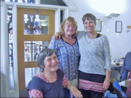 Cathy Fry with Newhaven yoga teacher Janet Bond and Amanda Zaninetti  (Photograph: Sussex ME Society)