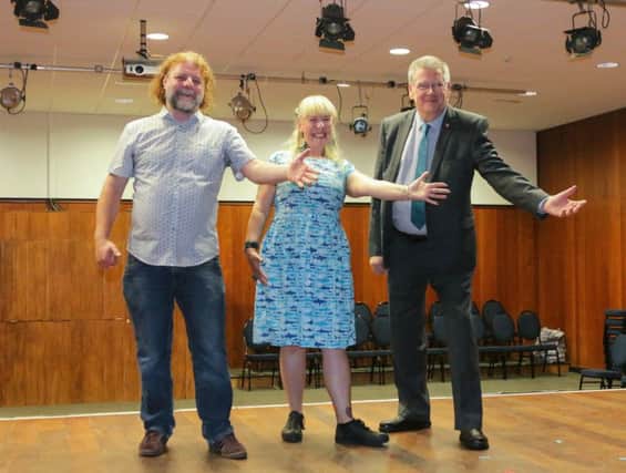 Dave Izumi and Shoes Simes, from Performance Initiative Eastbourne (PIE), with Cllr Bill Bentley